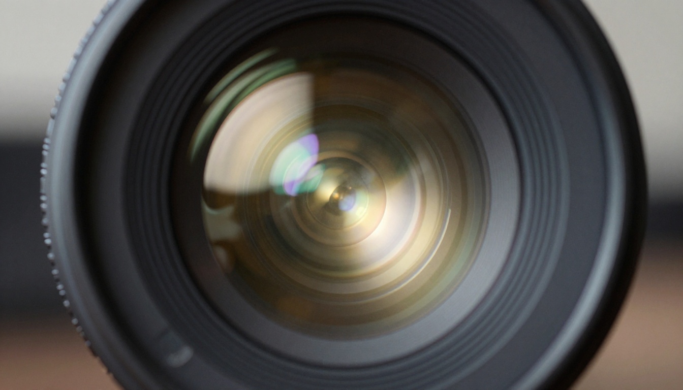 Camera lens close-up with aperture blades visible Camera lens close-up with aperture blades visible