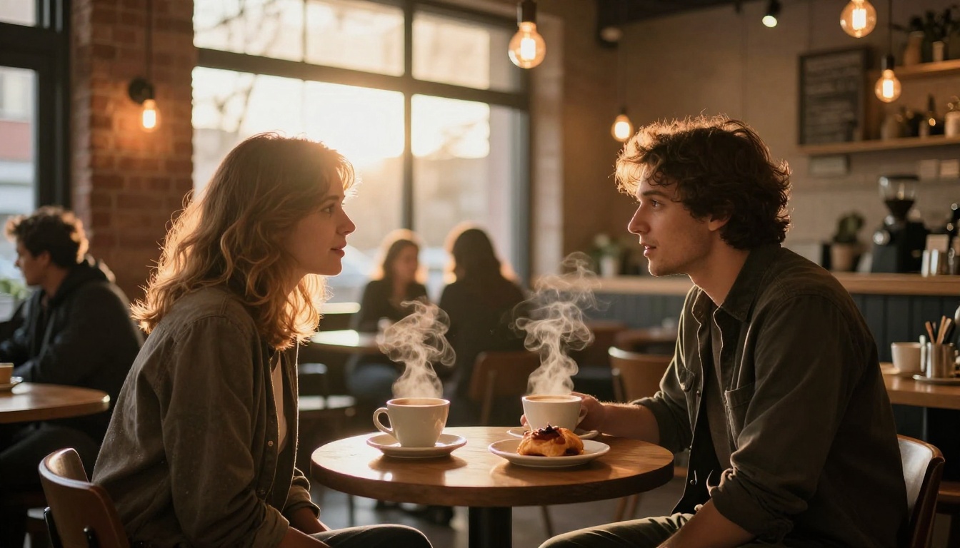 Two people having an intimate conversation at a café Two people having an intimate conversation at a café