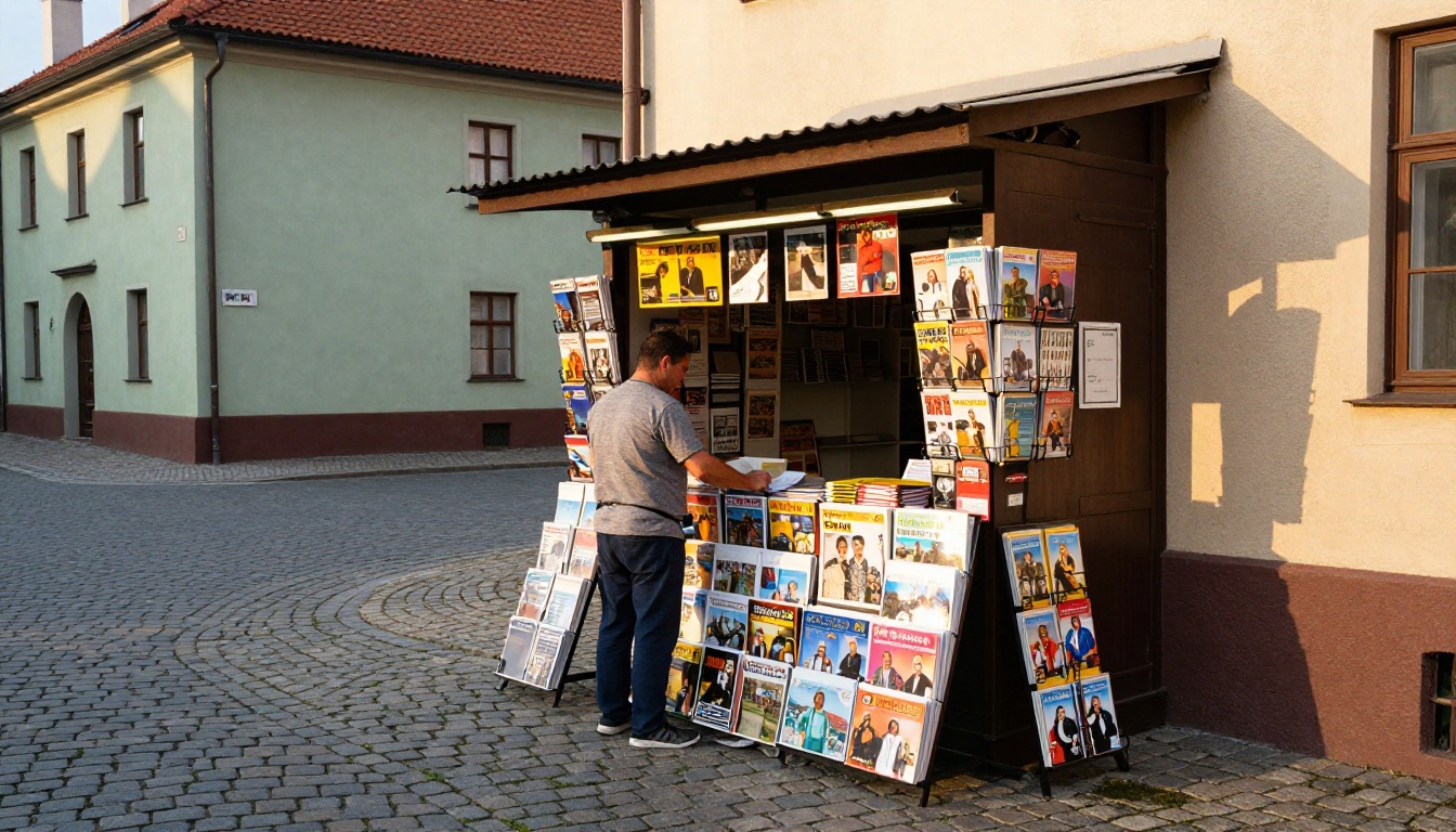 Newsstand in a European old town square Newsstand in a European old town square