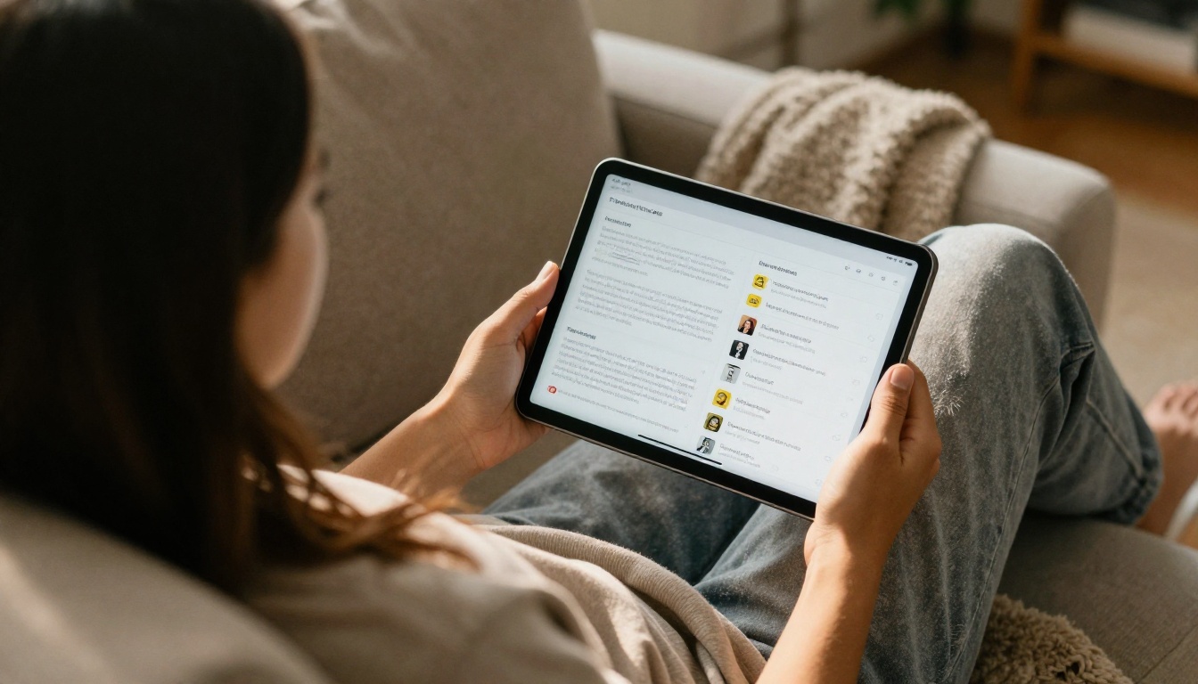 Shopper browsing a digital catalog on a tablet at home Shopper browsing a digital catalog on a tablet at home