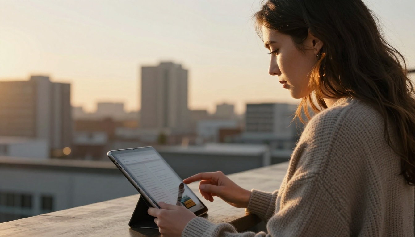 Reading a digital brochure on a tablet Reading a digital brochure on a tablet