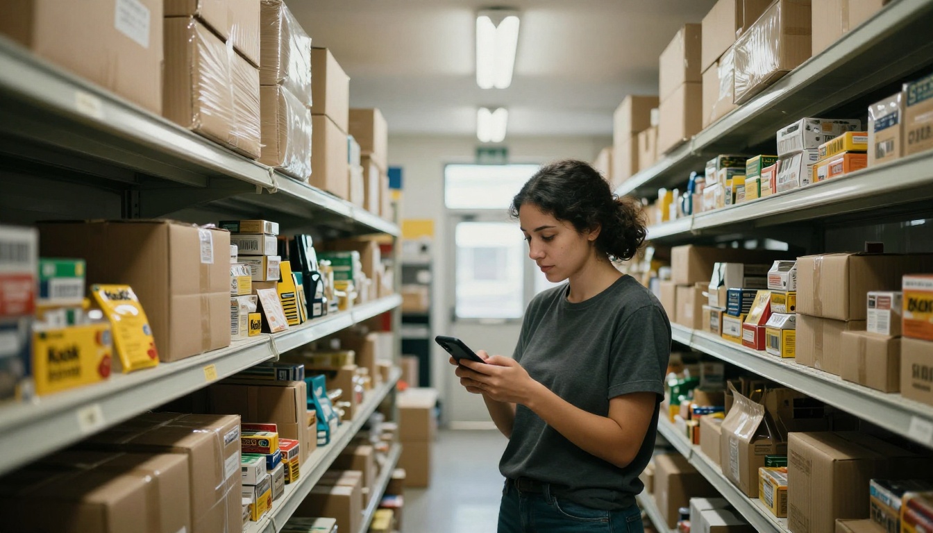 Small business owner scanning boxes in a stockroom Small business owner scanning boxes in a stockroom