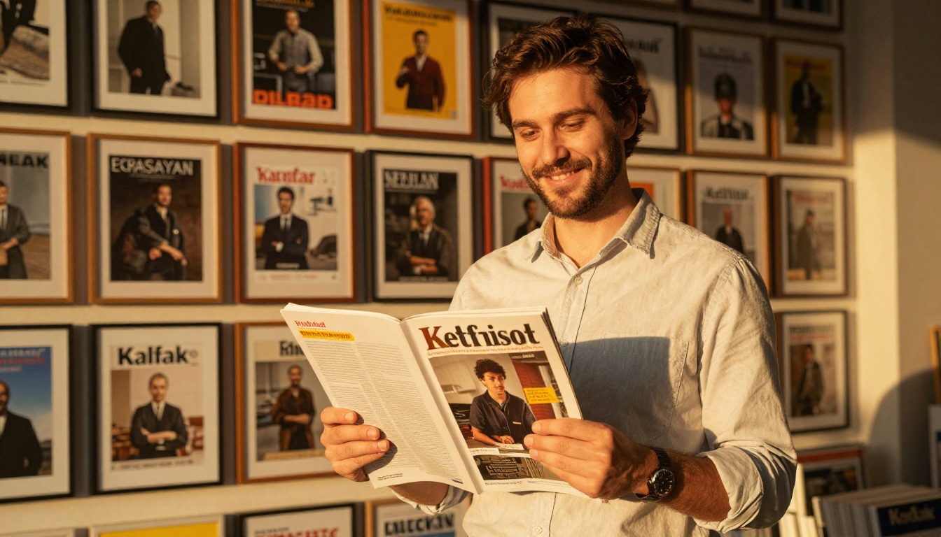 A publisher holding a freshly printed magazine in a Milan studio A publisher holding a freshly printed magazine in a Milan studio