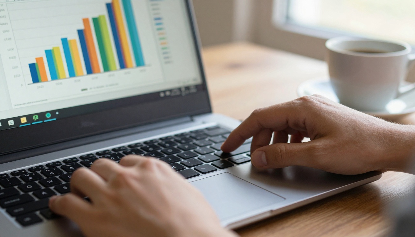 Designer adjusting a colorful bar chart on a laptop Designer adjusting a colorful bar chart on a laptop
