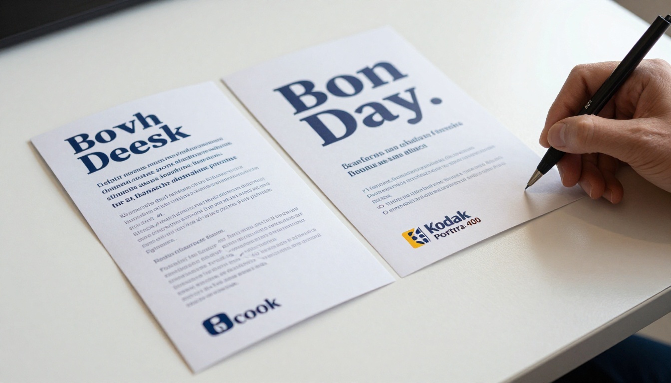 Two brochures compared side by side, one on brand and one off Two brochures compared side by side, one on brand and one off
