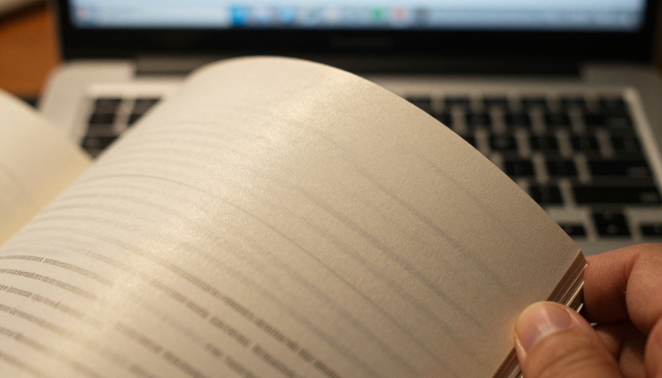 A hand turning the page of a thick printed lookbook A hand turning the page of a thick printed lookbook