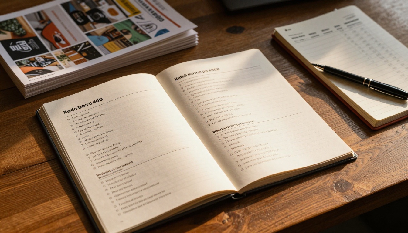 Tablet showing a flipbook brochure on a wooden desk next to a checklist Tablet showing a flipbook brochure on a wooden desk next to a checklist