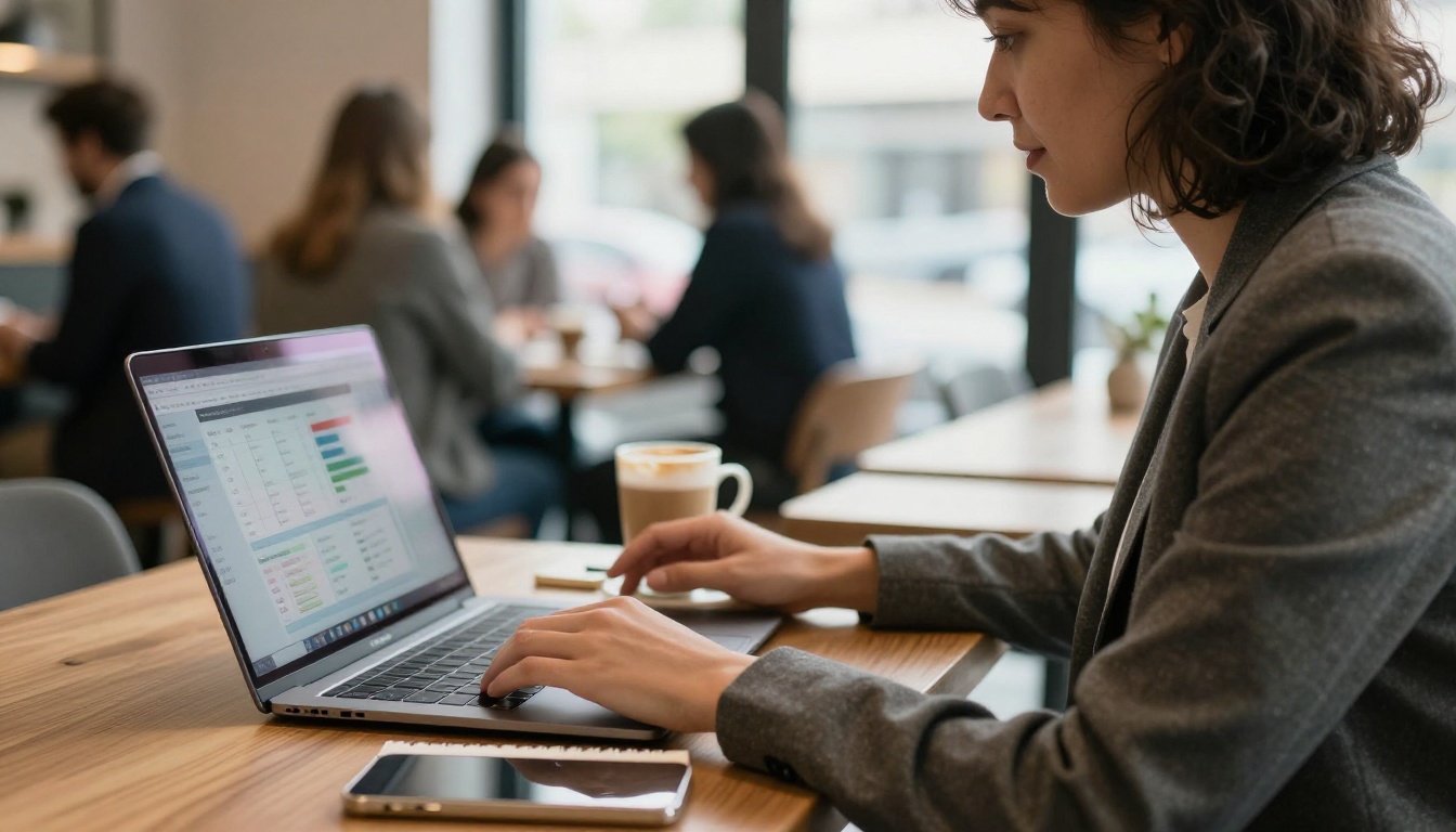 A marketing manager reviewing analytics on a laptop A marketing manager reviewing analytics on a laptop