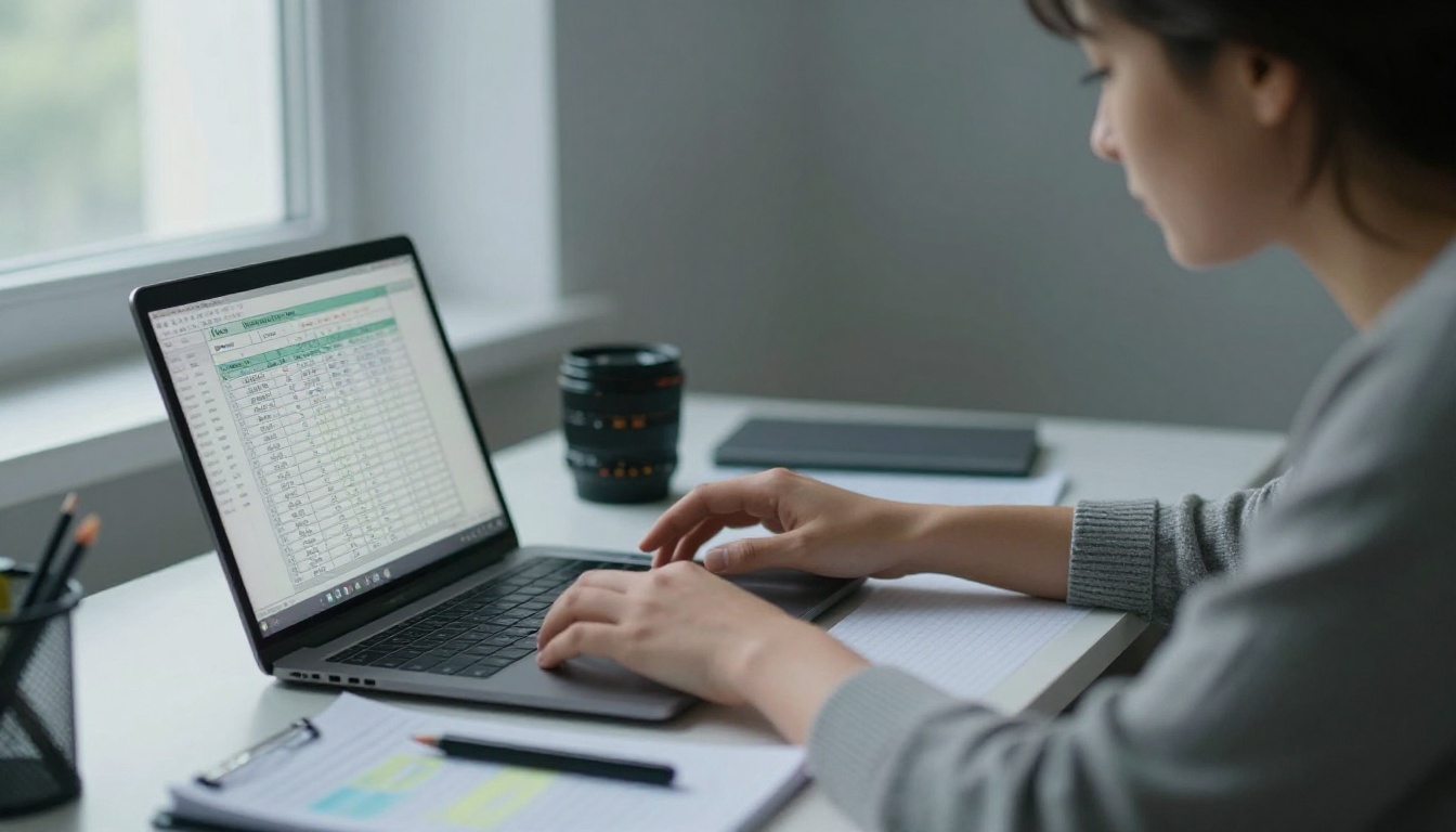 Analyst reviewing printed reader statistics next to a laptop Analyst reviewing printed reader statistics next to a laptop