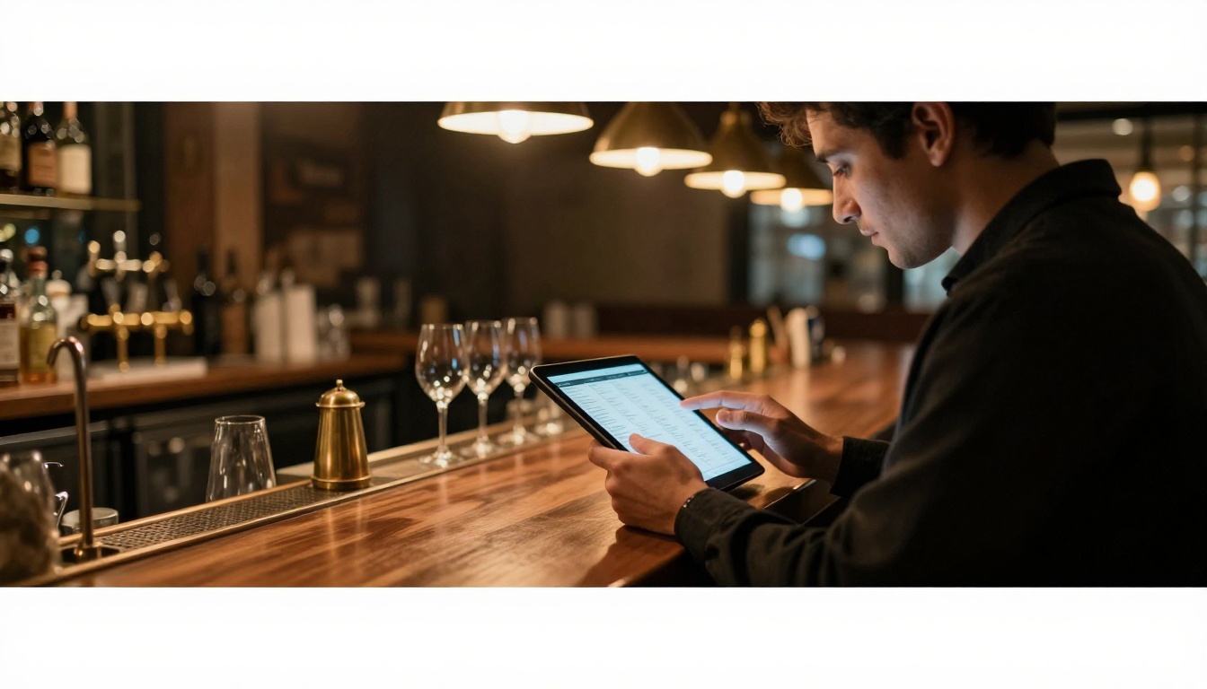 Restaurant owner checking a digital menu on a tablet Restaurant owner checking a digital menu on a tablet