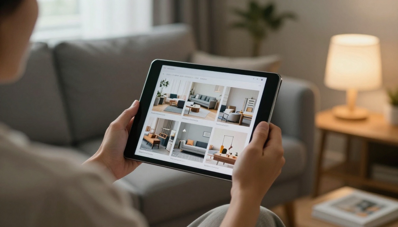 Person browsing a page-turning digital catalog on a tablet Person browsing a page-turning digital catalog on a tablet