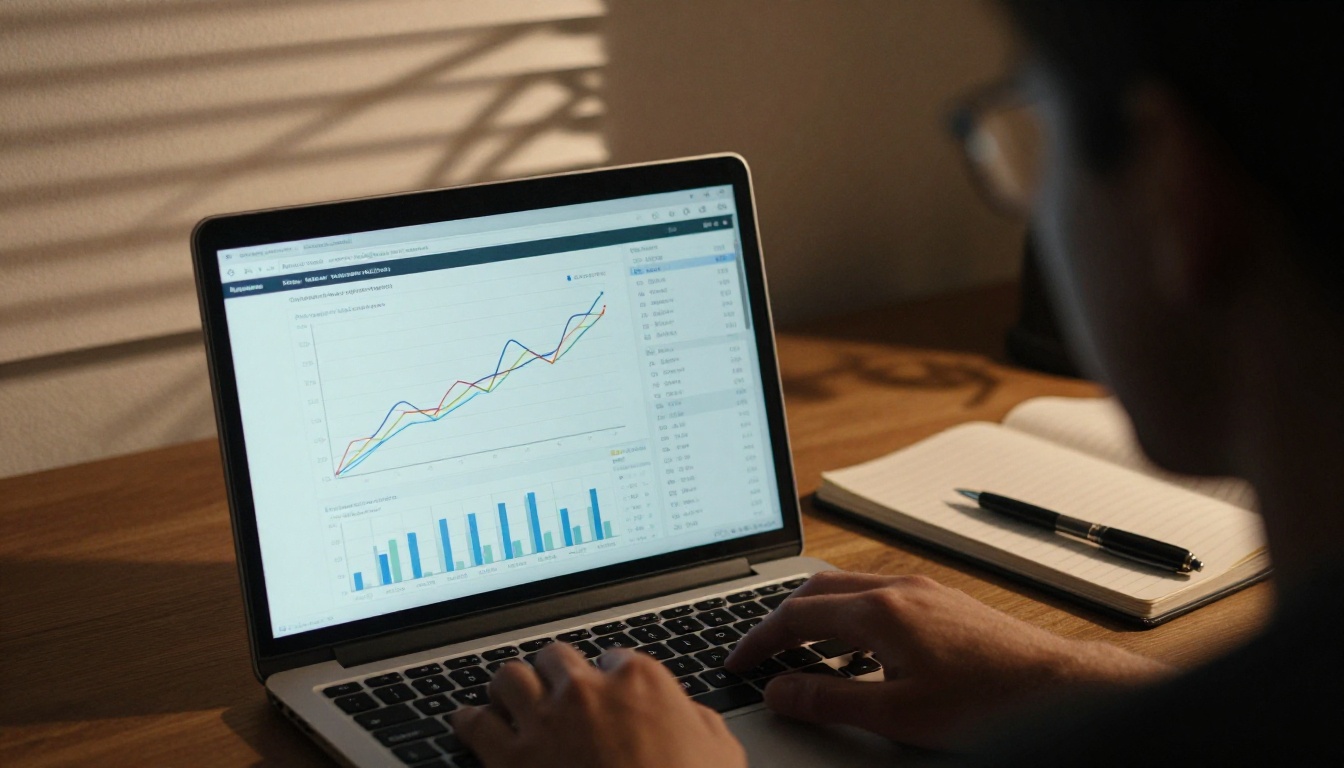 Person reviewing an analytics dashboard on a laptop Person reviewing an analytics dashboard on a laptop