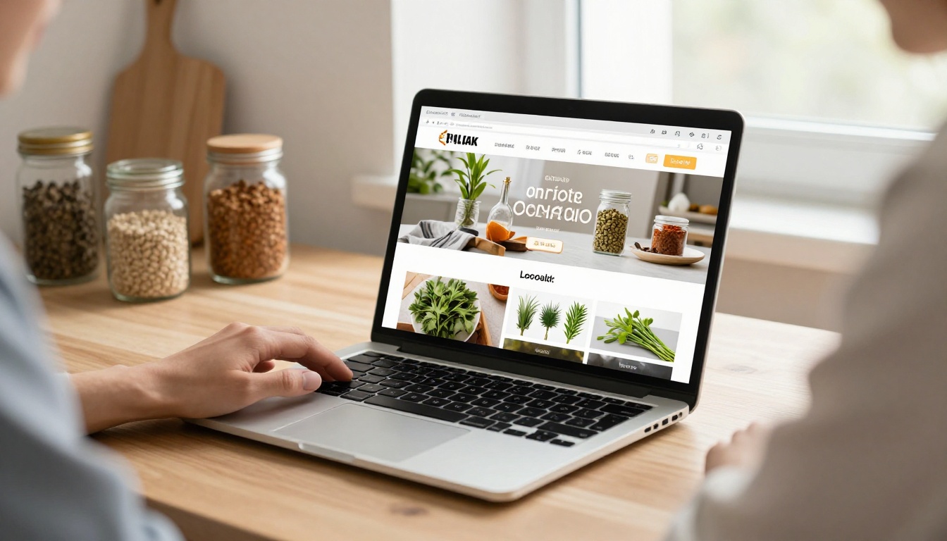 A home cook browsing an online cookbook storefront on a laptop