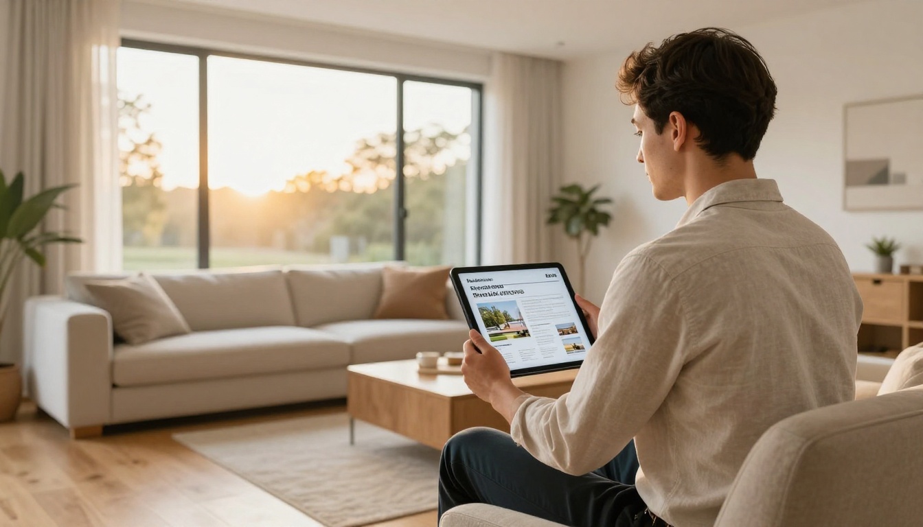 Real estate agent presenting a property brochure on a tablet
