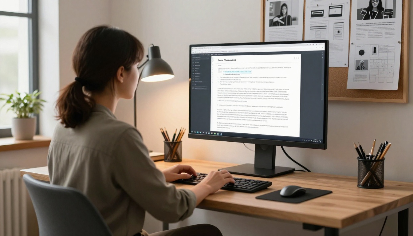 Over-the-shoulder view of a designer uploading a PDF on a large monitor Over-the-shoulder view of a designer uploading a PDF on a large monitor