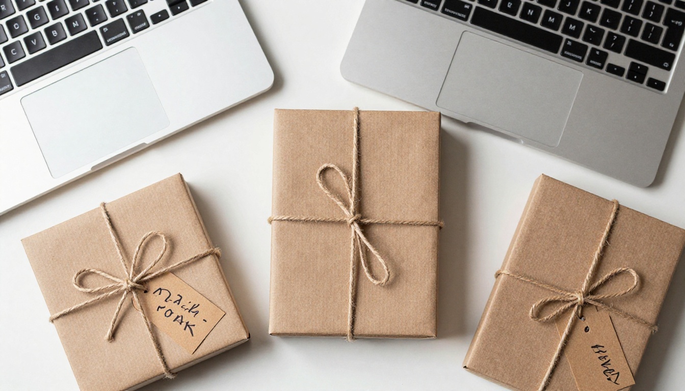 Cookbook gift boxes packed with kraft paper and twine