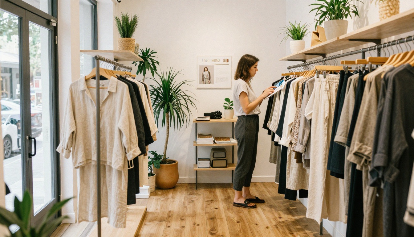 Boutique shopper browsing a lookbook on a tablet Boutique shopper browsing a lookbook on a tablet
