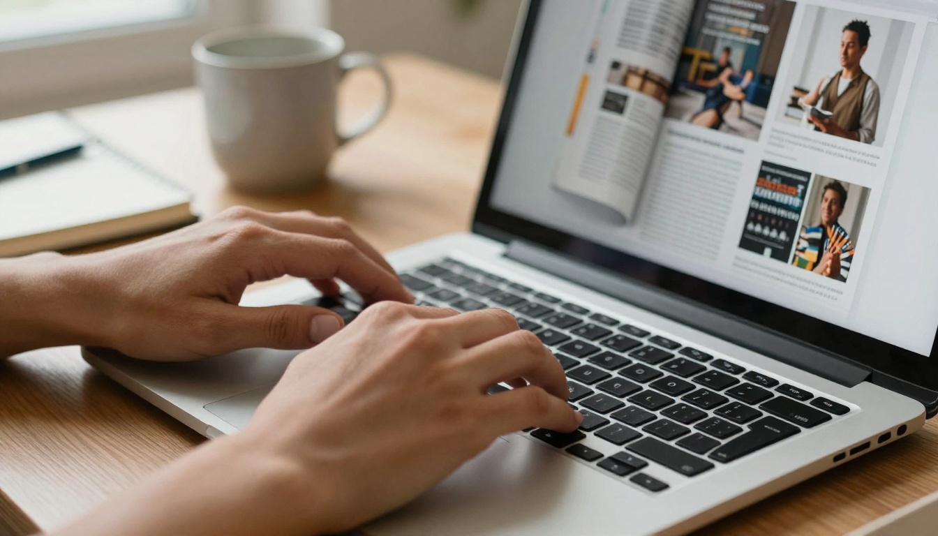 Designer previewing a magazine spread as a page-turning digital publication