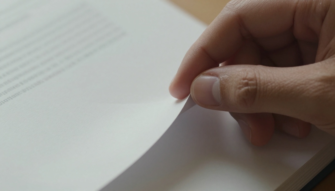 Hand flipping a page of a thick printed lookbook