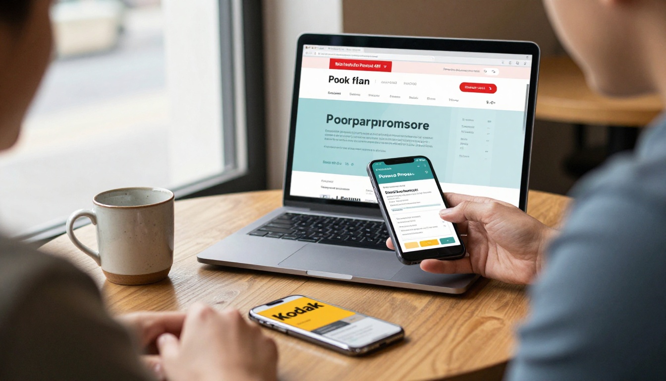 Consultant at a cafe table checking a mobile friendly proposal