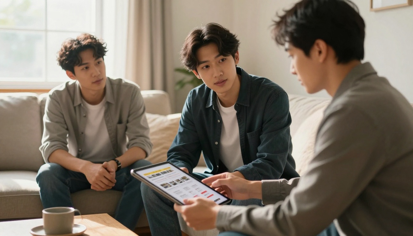 Two colleagues reviewing a digital catalog on a monitor