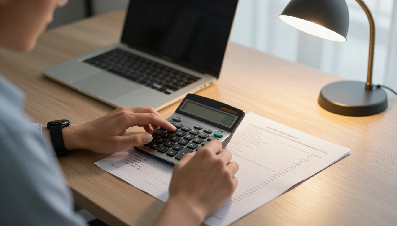 Business owner calculating a budget next to a printed pricing sheet