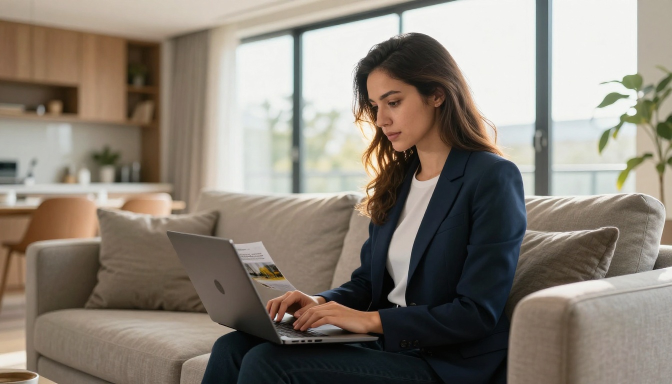 A real estate agent reviewing a property brochure