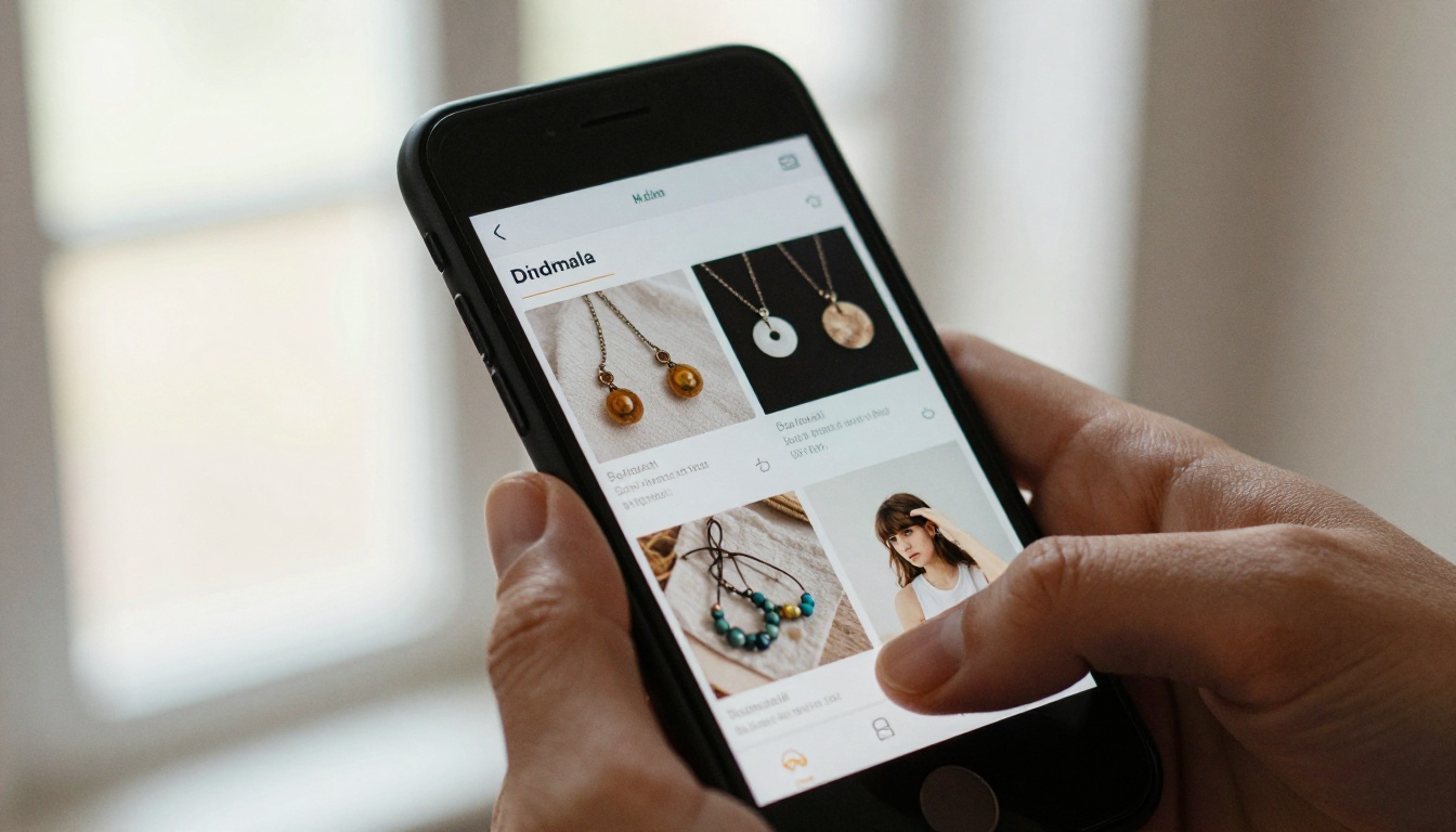 A smartphone showing a mobile friendly page turning catalog of jewelry