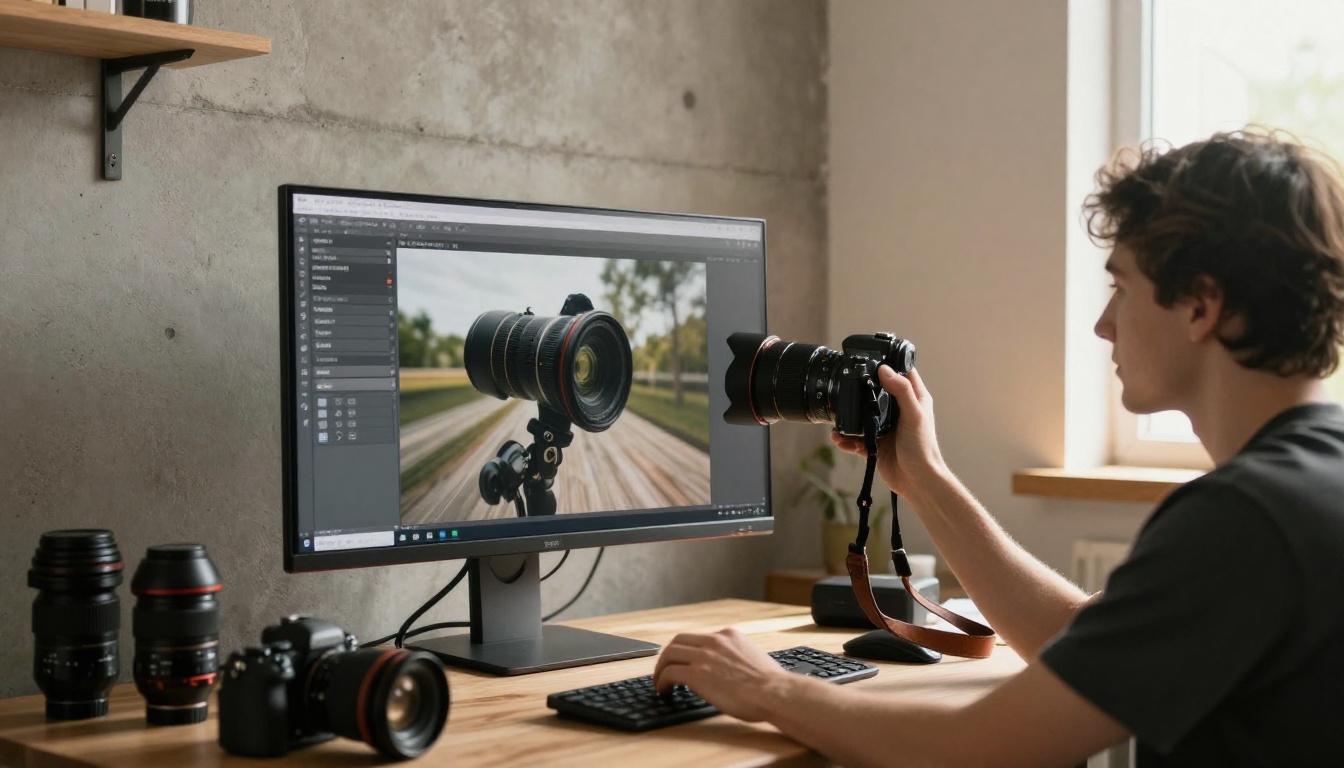 A photographer reviewing a digital portfolio