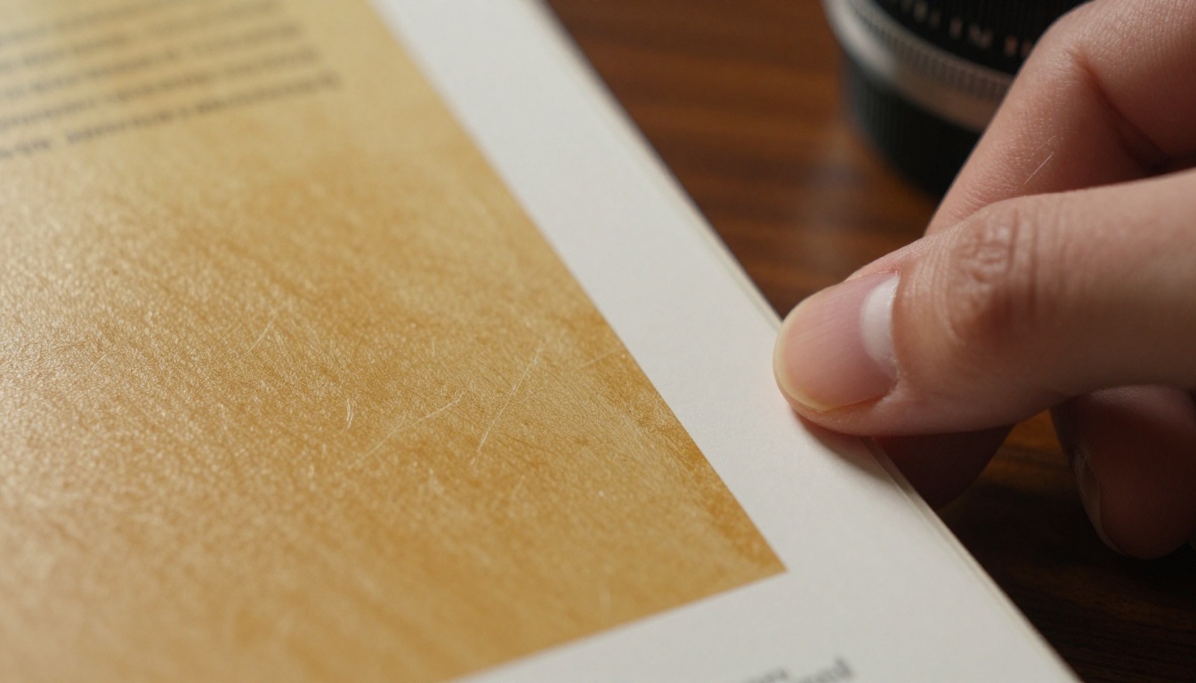 Close-up of a finger flipping a glossy brochure page