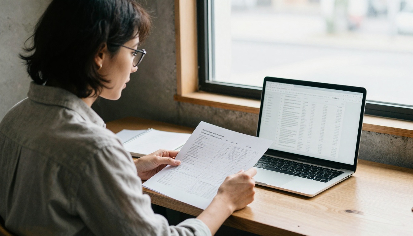 Two business partners reviewing a pricing sheet at a co-working space