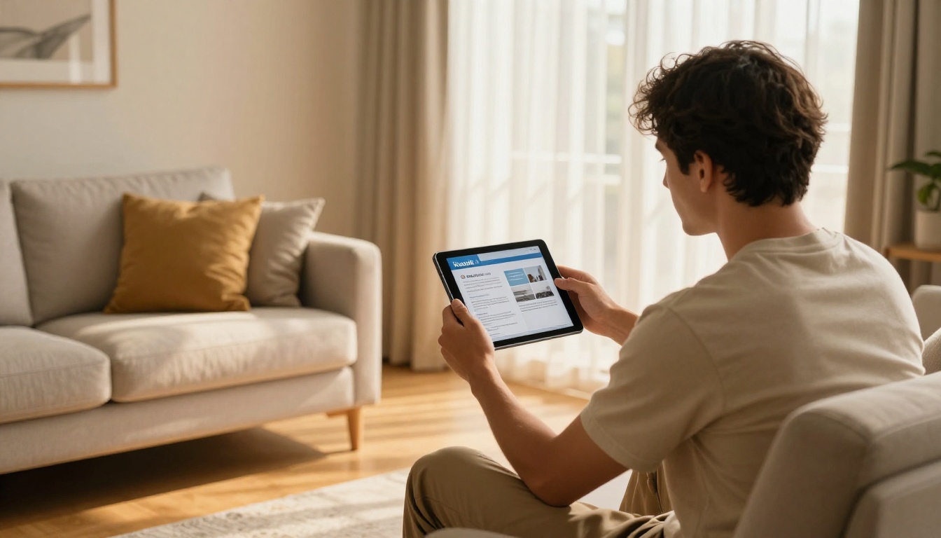 Real estate agent presenting a tablet brochure to a couple