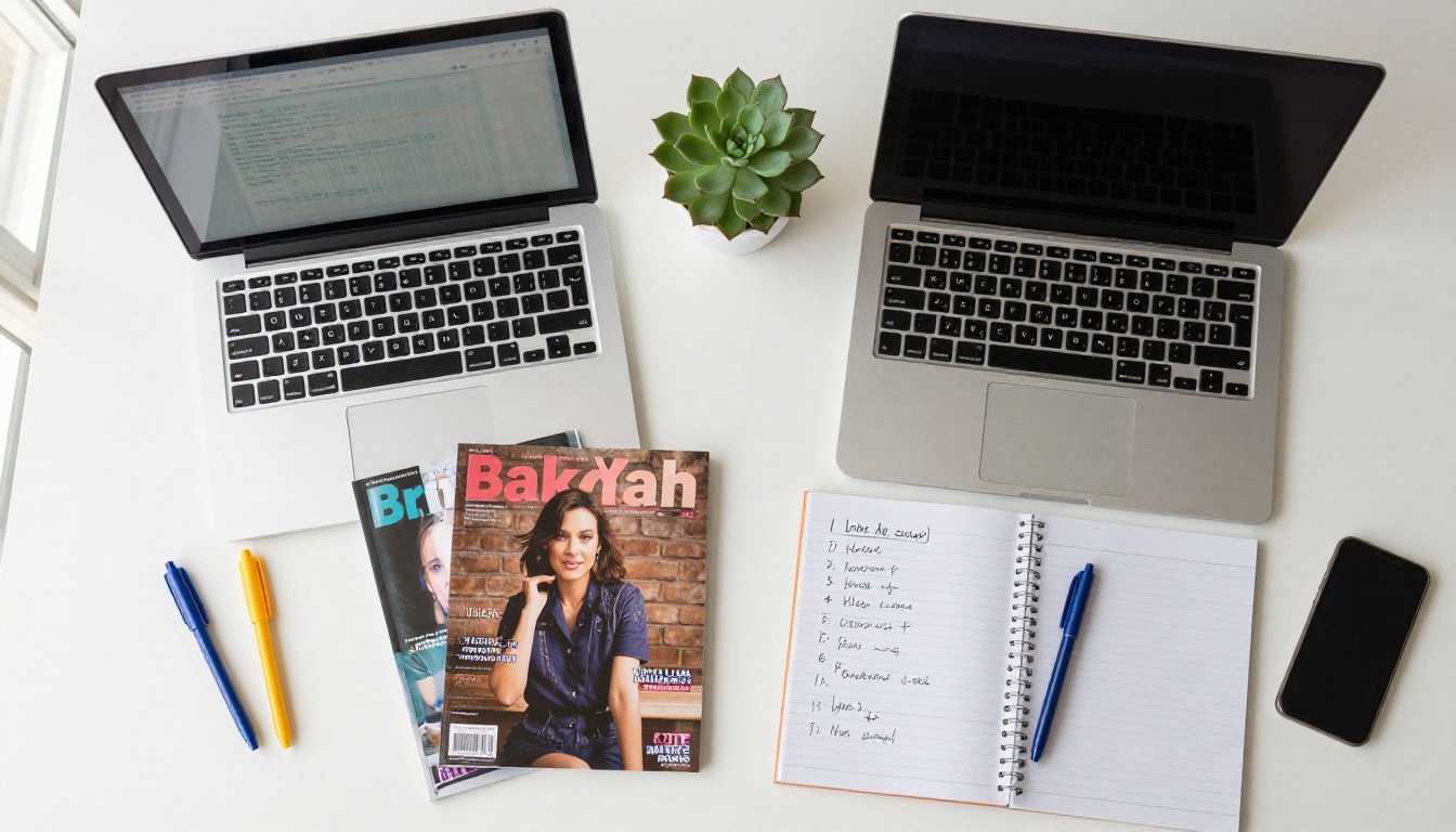 Two laptops comparing digital magazines on a designer desk Two laptops comparing digital magazines on a designer desk