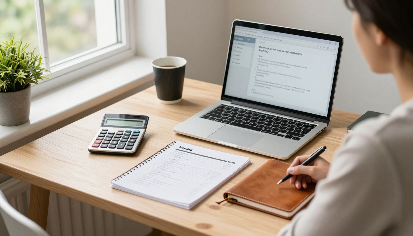 A small business owner comparing pricing notes with a calculator at a desk A small business owner comparing pricing notes with a calculator at a desk