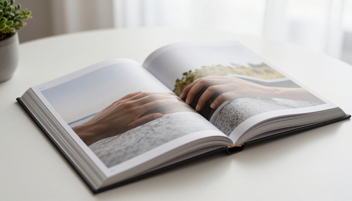 Open illustrated photography book on a reading table