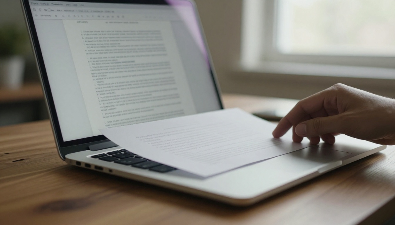 A person scrolling a plain PDF report on a laptop A person scrolling a plain PDF report on a laptop