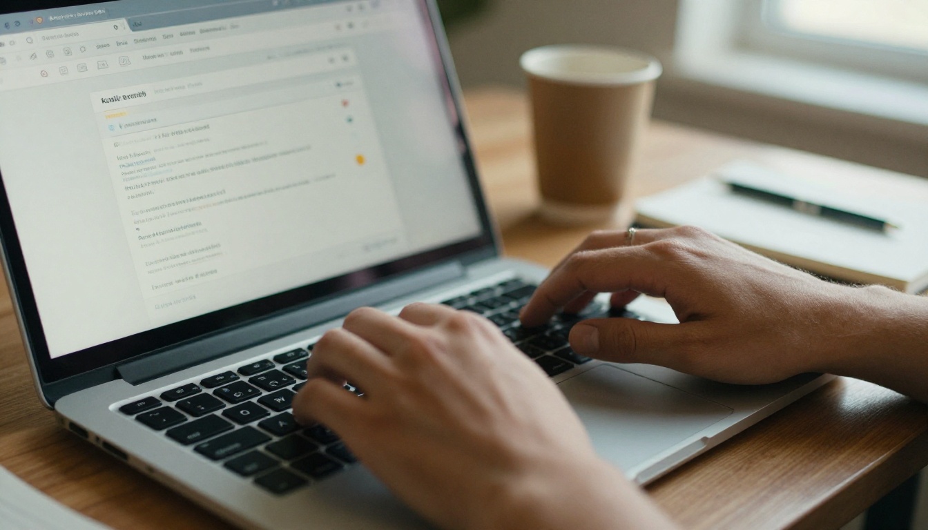 Founder typing an email with a shared deck link