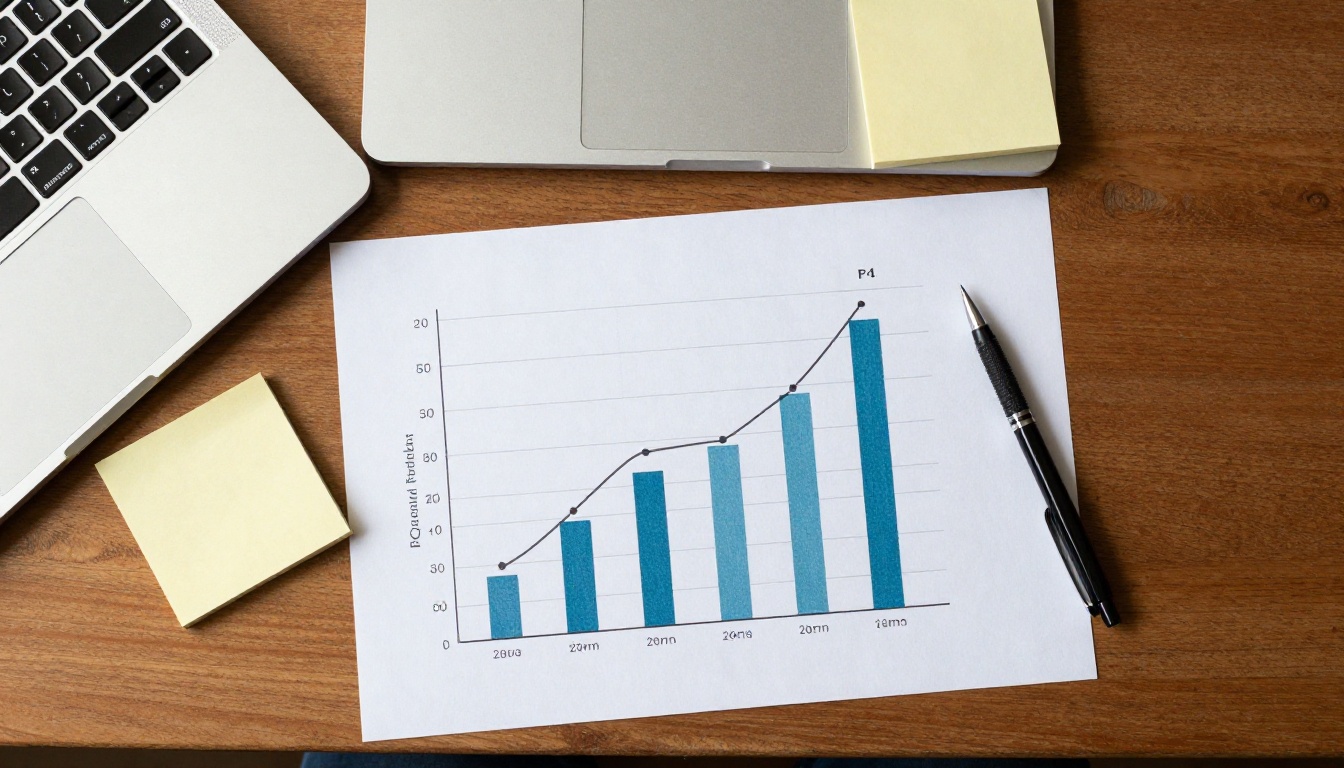 Analytics chart printed on paper beside a laptop