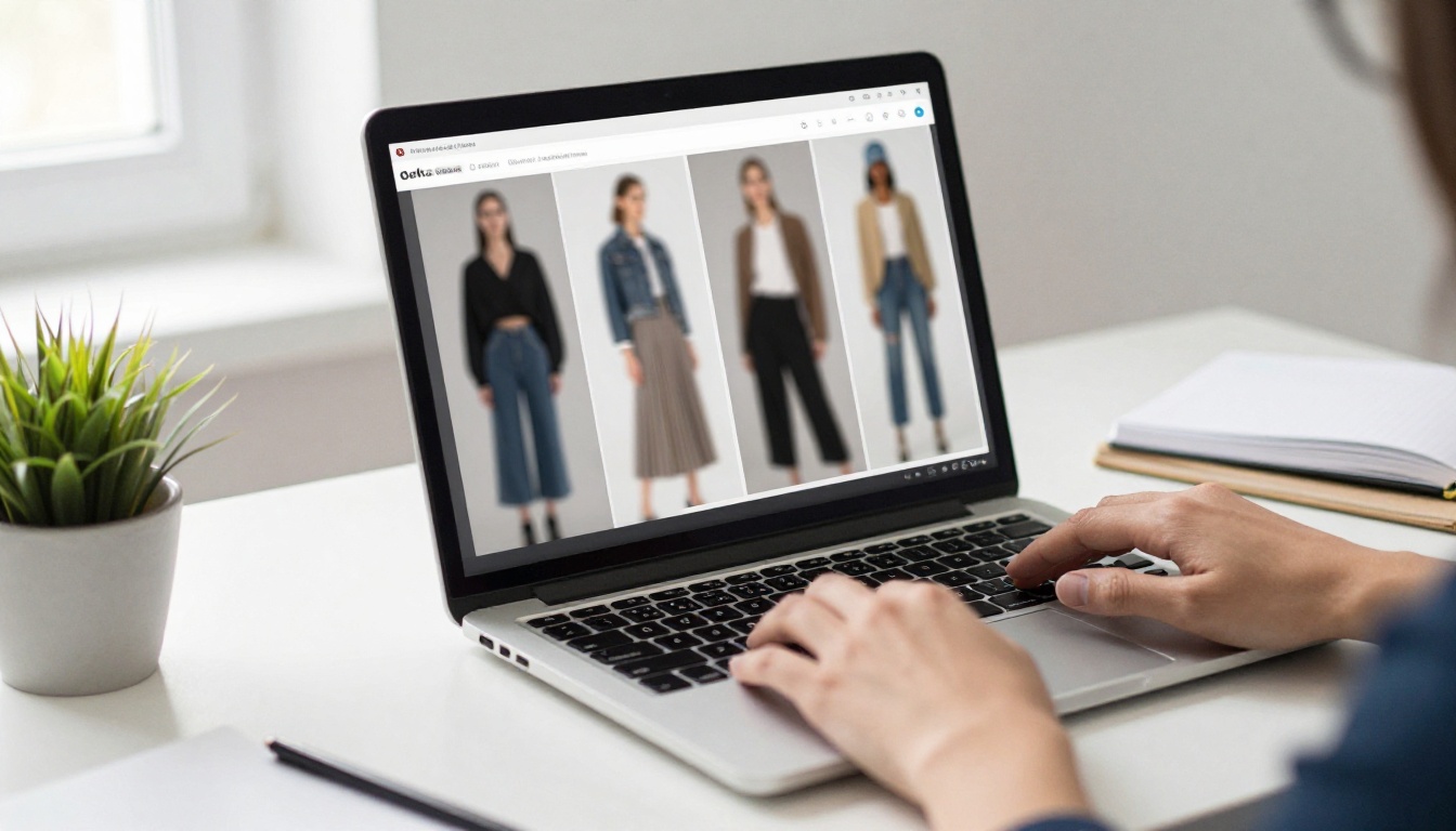 Laptop showing a page-turning digital flipbook of a fashion collection Laptop showing a page-turning digital flipbook of a fashion collection