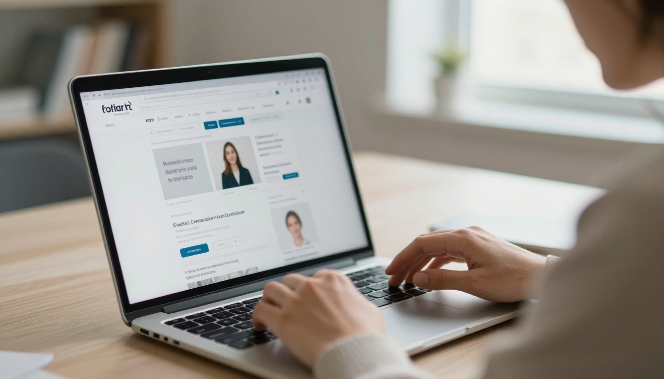 Recruiter scrolling a portfolio website on a laptop