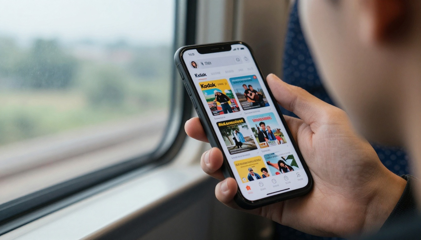 Reader browsing a magazine app library on a train Reader browsing a magazine app library on a train