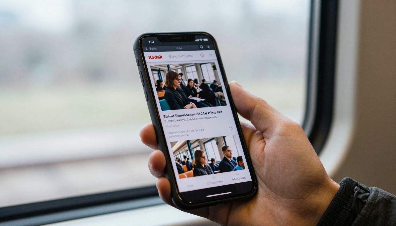 Smartphone showing a mobile-friendly digital publication on a train