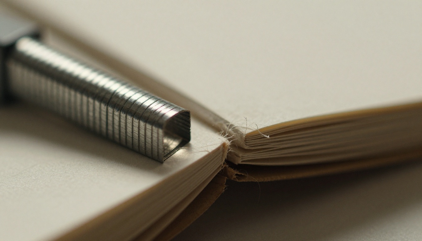 Close-up of staples binding the spine of a booklet Close-up of staples binding the spine of a booklet