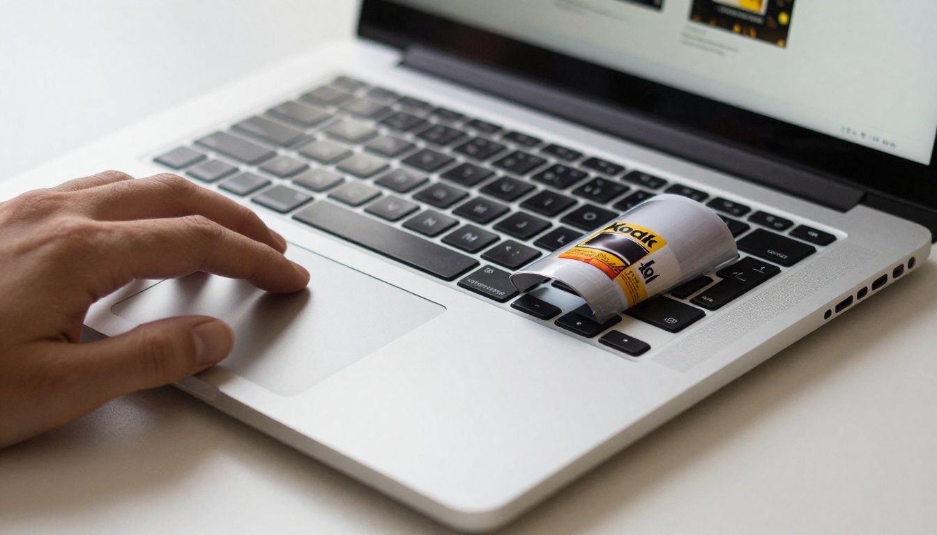 Laptop showing a digital flipbook with a page turn