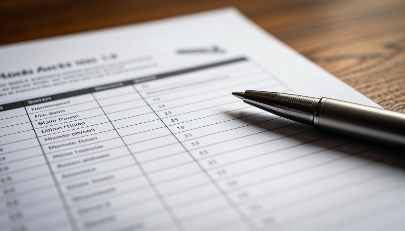 Macro view of a product specification table printed on a sell sheet Macro view of a product specification table printed on a sell sheet