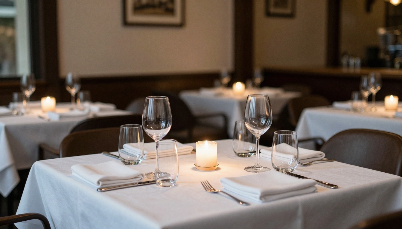 Elegant tabletop QR placard on a white tablecloth