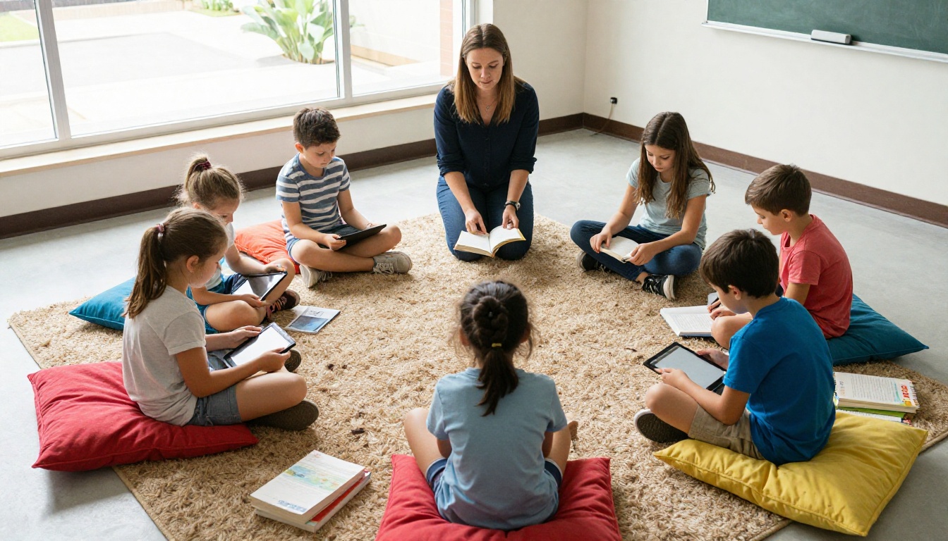 Classroom reading circle seen from above