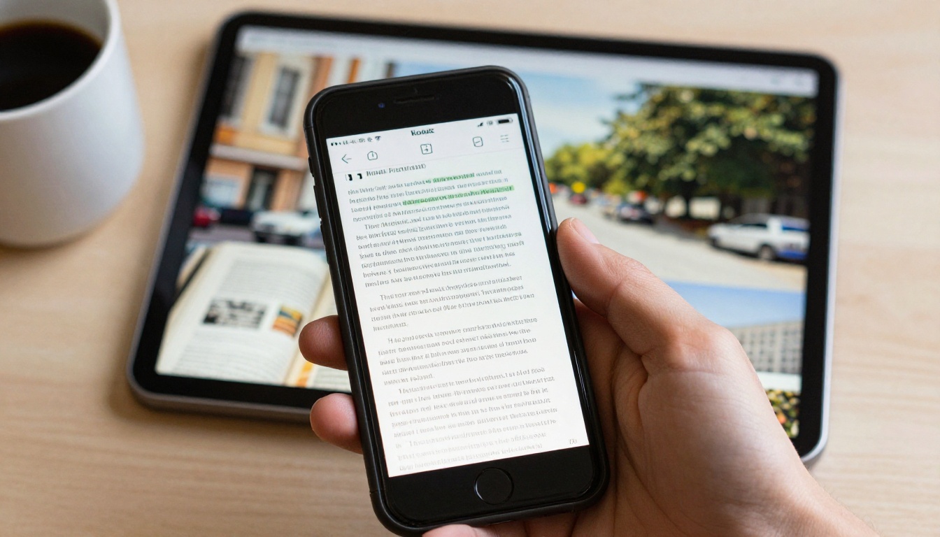 Smartphone and tablet showing the same picture book page