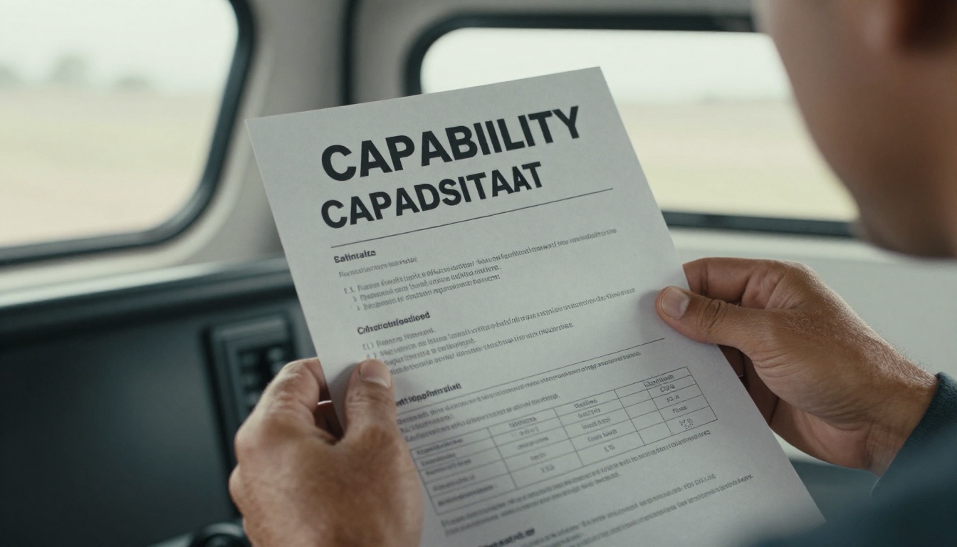 Contractor holding a one page capability statement inside a jobsite trailer Contractor holding a one page capability statement inside a jobsite trailer