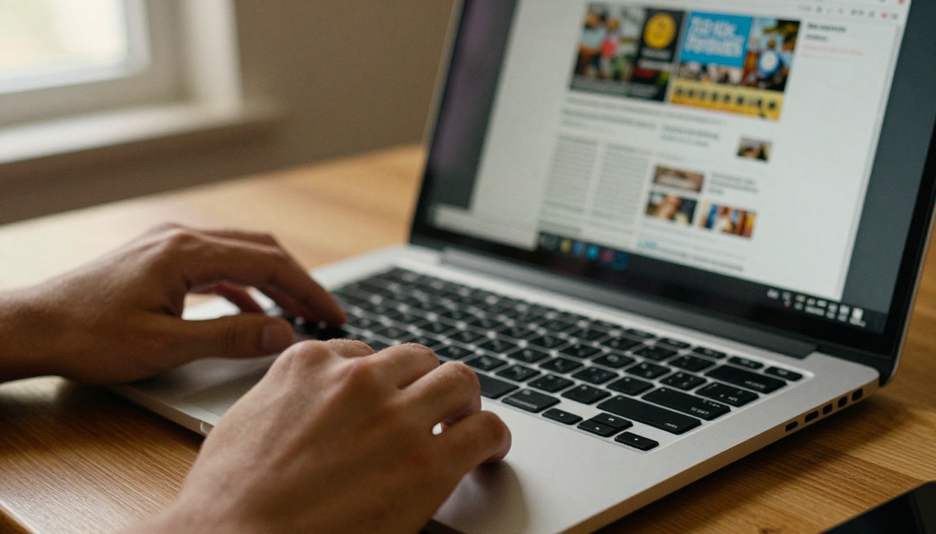 Publisher scrolling a clean digital magazine on a laptop